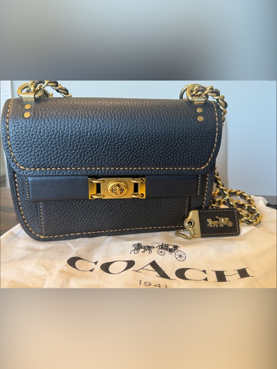 Coach Handbags - NWOT Rare Coach Black Troupe Pebbled Leather Crossbody with Gold Turnlock